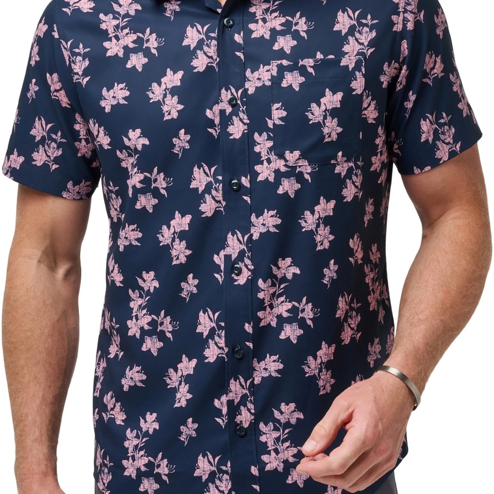 Travis Mathew Mist On The Lake Short Sleeve Button-Up Floral Shirt XL EUC
